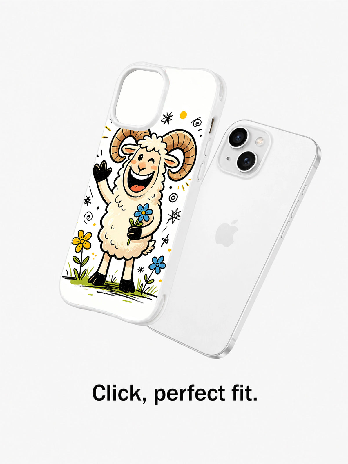 Wildflower Ram case shown beside an iPhone 13 in a fit demonstration