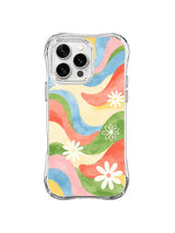 Wildflower Color Paths: White flowers sit along winding green, blue, pink, yellow and coral paths.