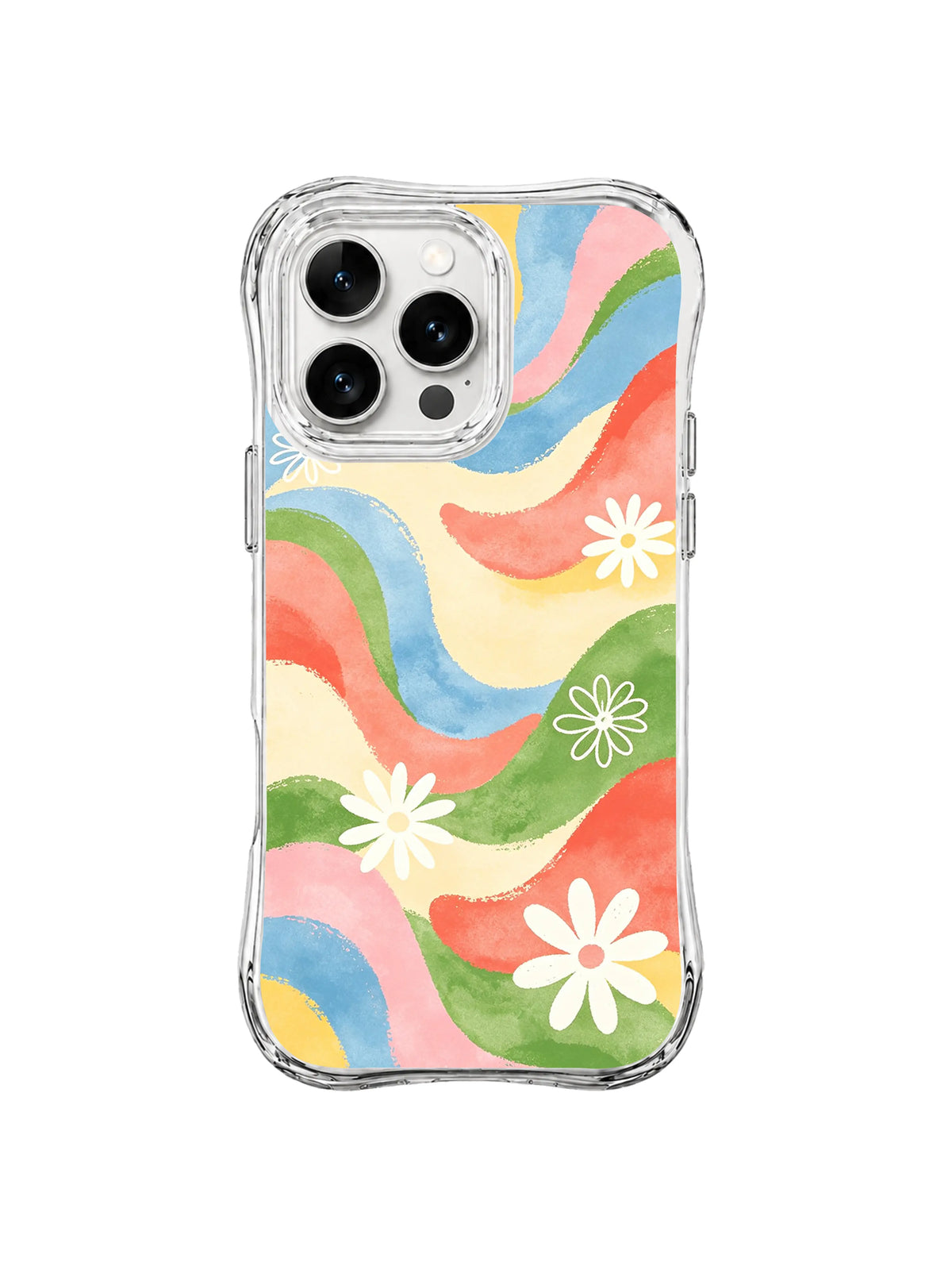 Wildflower Color Paths: White flowers sit along winding green, blue, pink, yellow and coral paths.