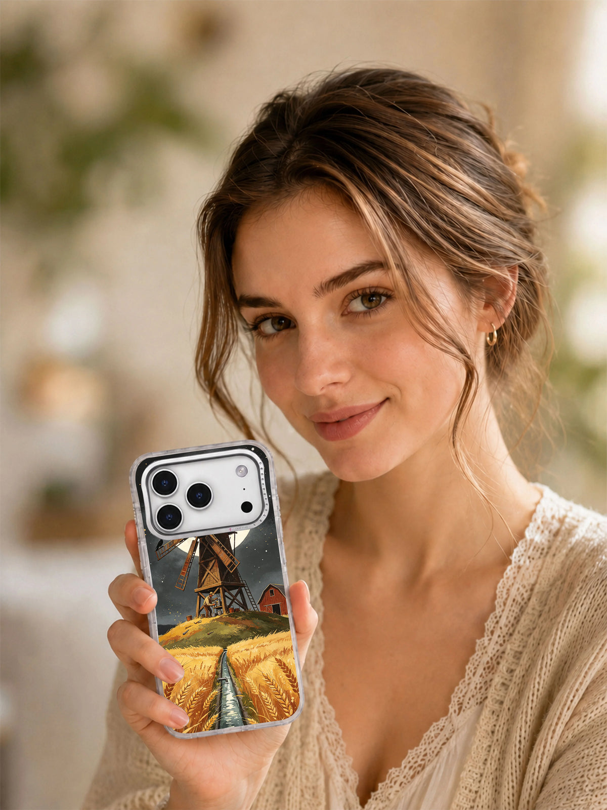 The Windmill and the Helpful Crows iPhone case lifestyle image