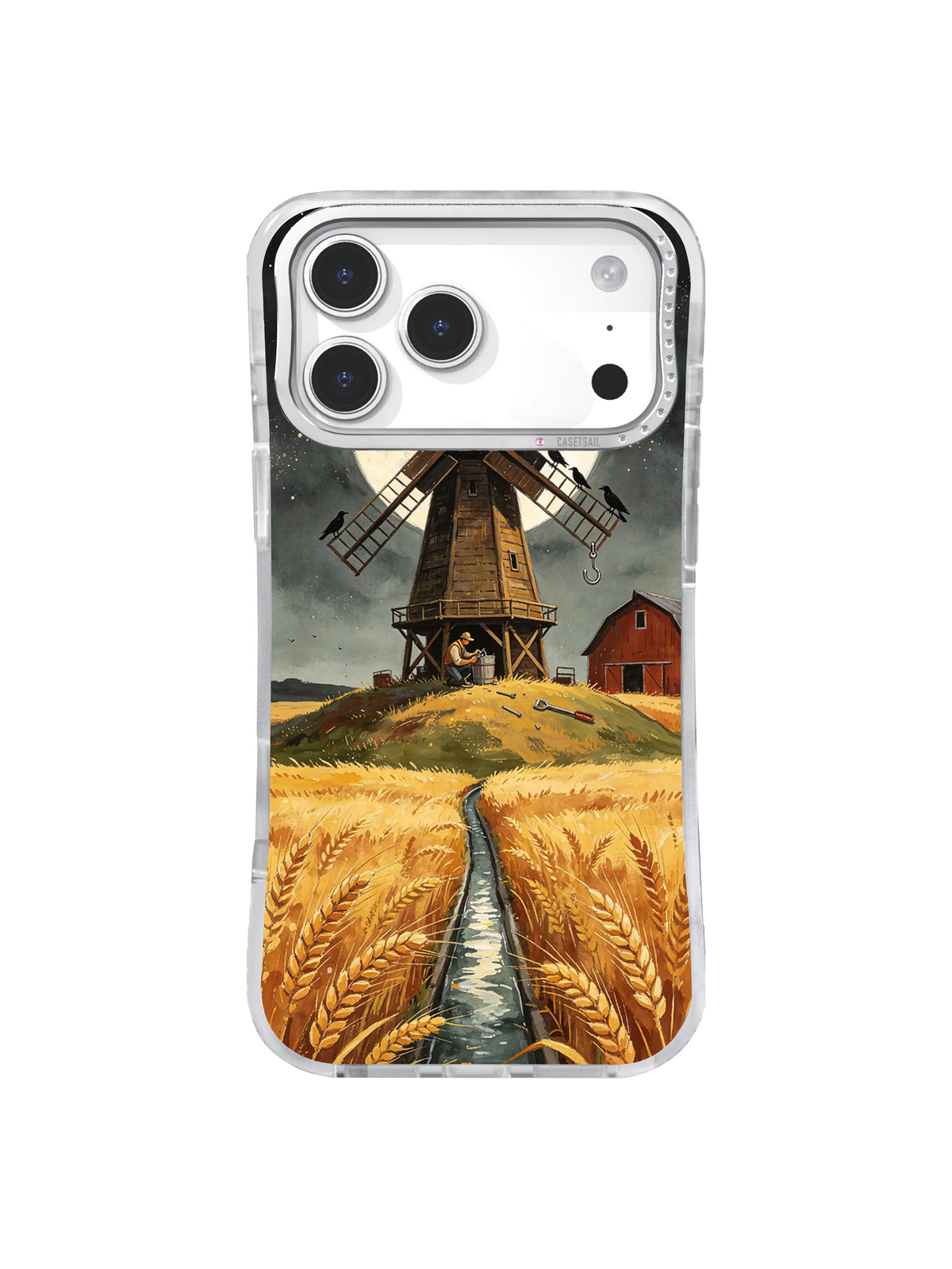 The Windmill and the Helpful Crows moonlit windmill rise iPhone case artwork