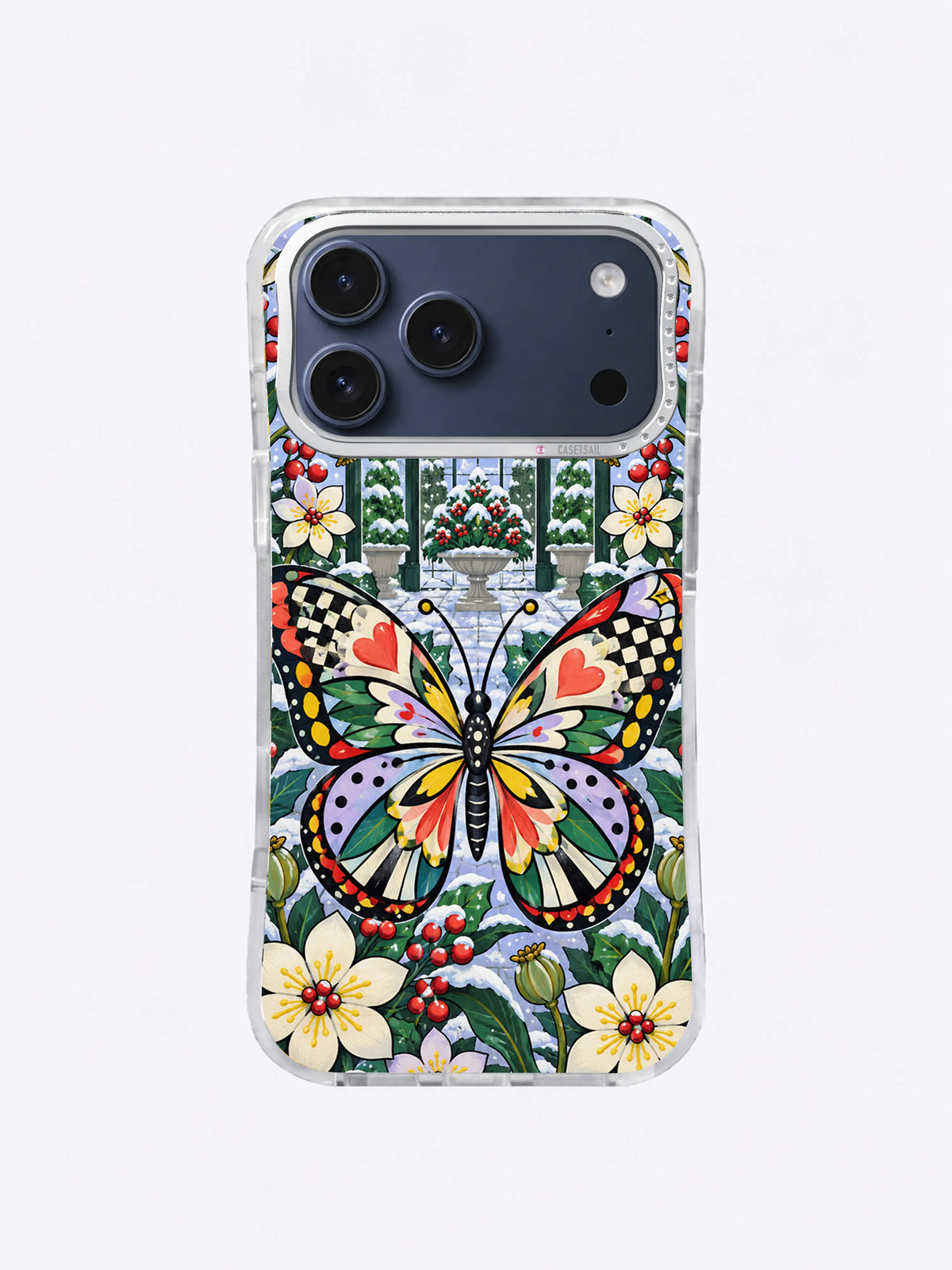 Coral Garden Wings artwork on an iPhone 17 Pro Max case
