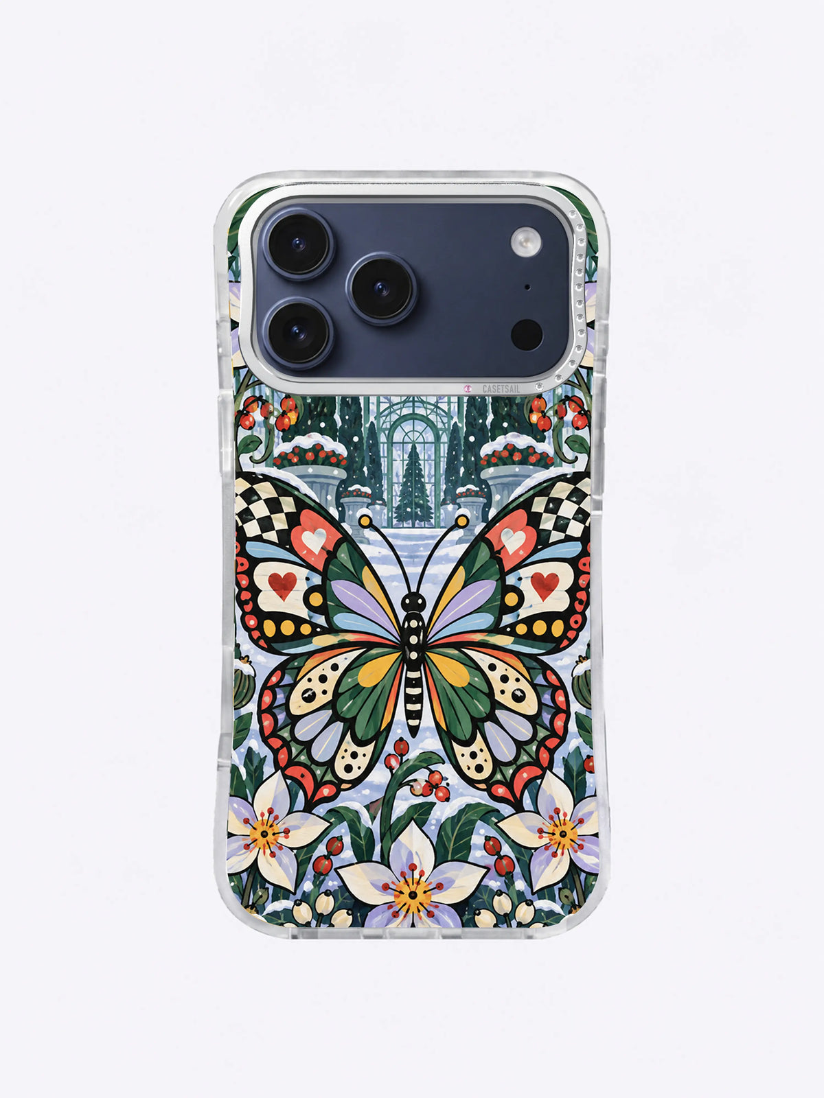Frosted Arch Butterfly artwork on an iPhone 17 Pro Max case