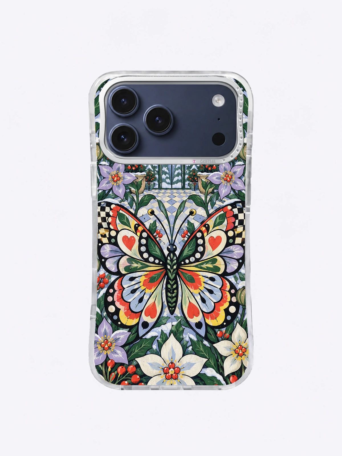 Lavender Heartwing Bloom artwork on an iPhone 17 Pro Max case