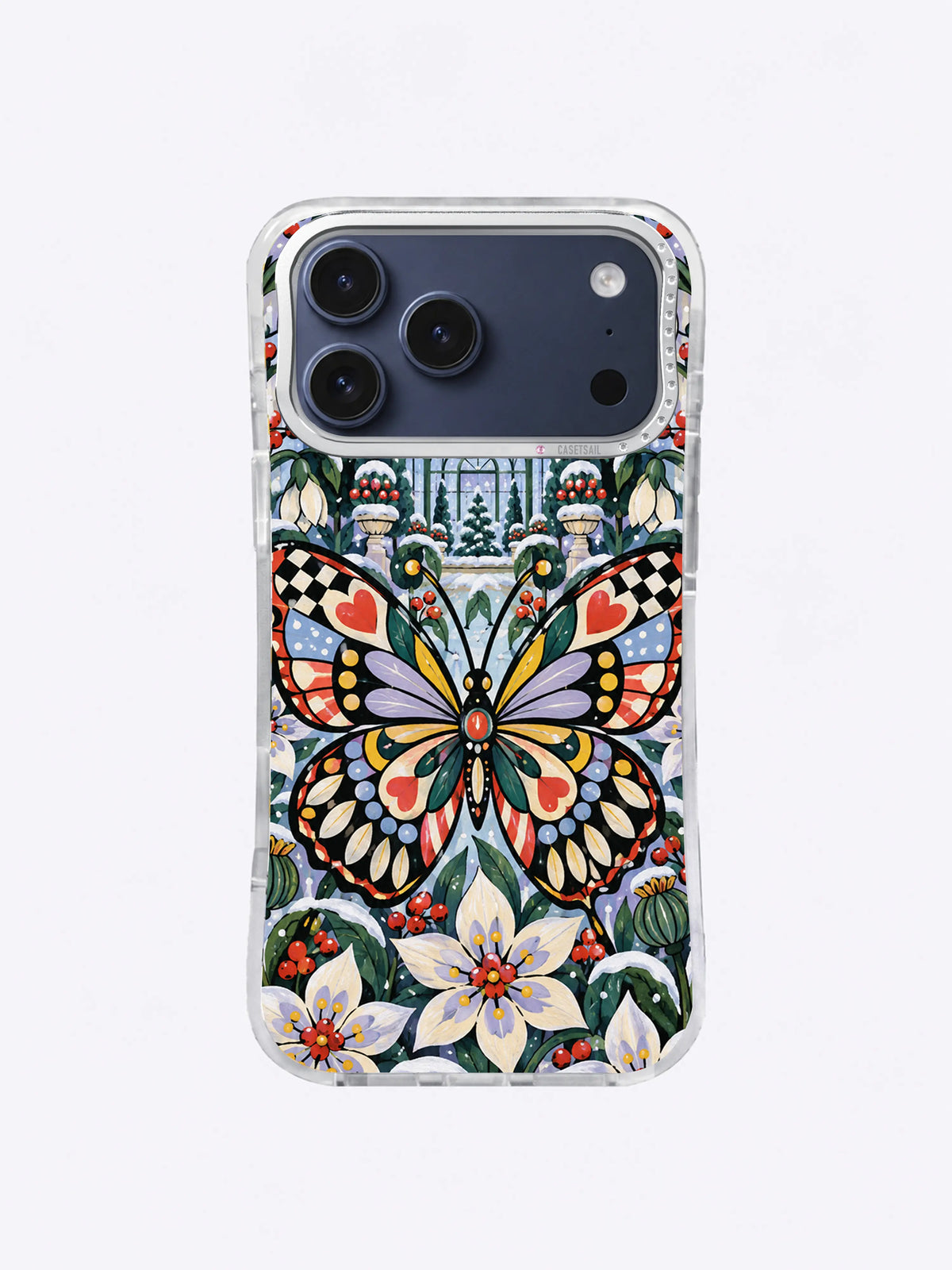 Sunrise Conservatory Wings artwork on an iPhone 17 Pro Max case