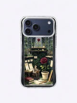 Silver moonbeam descending through a gothic greenhouse dome on an iPhone 17 Pro Max case