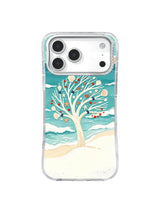 Coastal folk art tree, coral accents and cream stars on an iPhone 17 Pro case