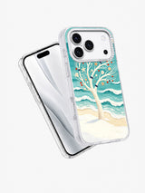Angled view of the Winter Tide Tree iPhone 17 Pro case