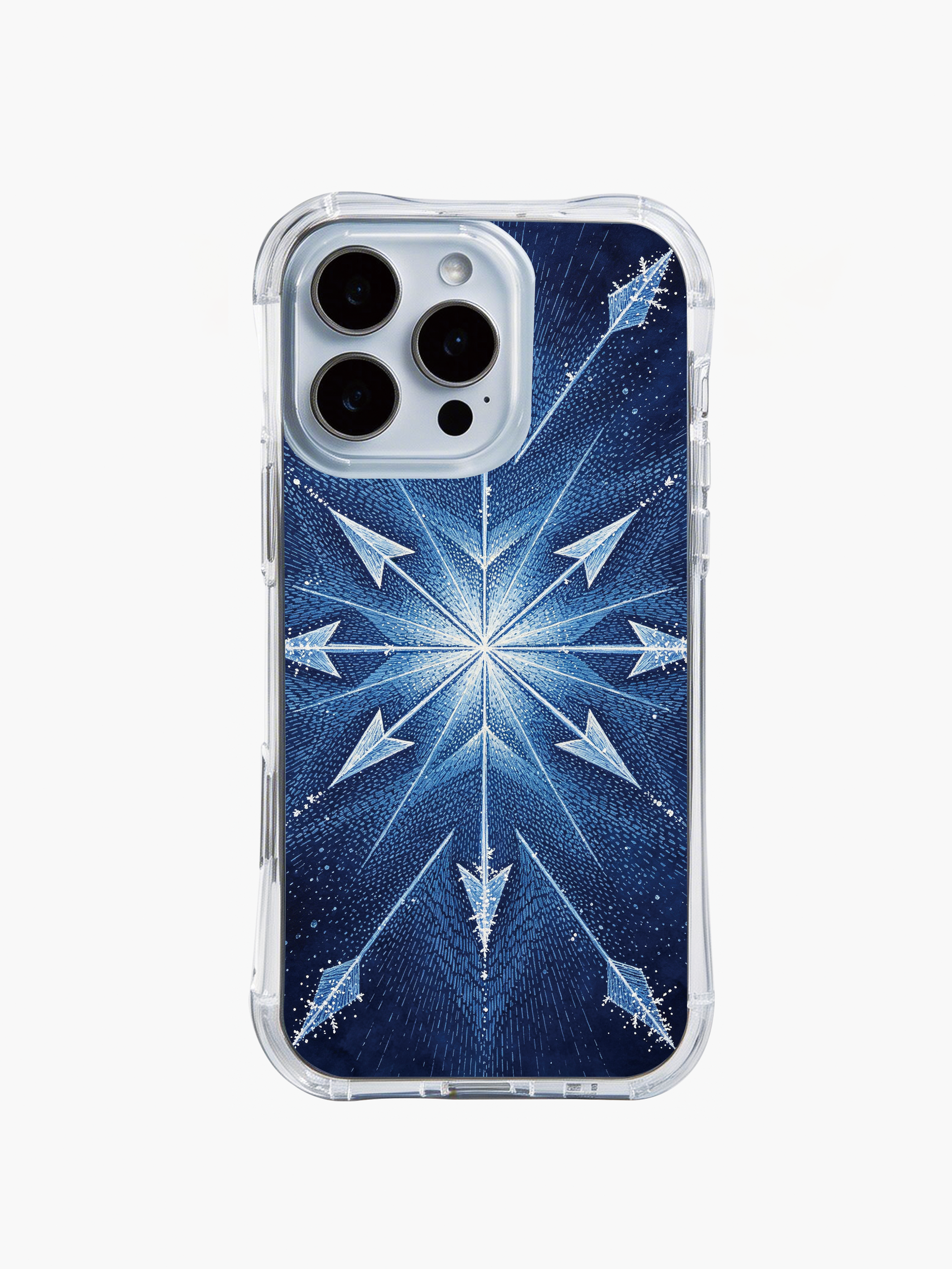 PhoneCasing iPhone 14 Pro Max Case showcasing a winter zenith geometric print, slim shock-absorbent case for daily use.