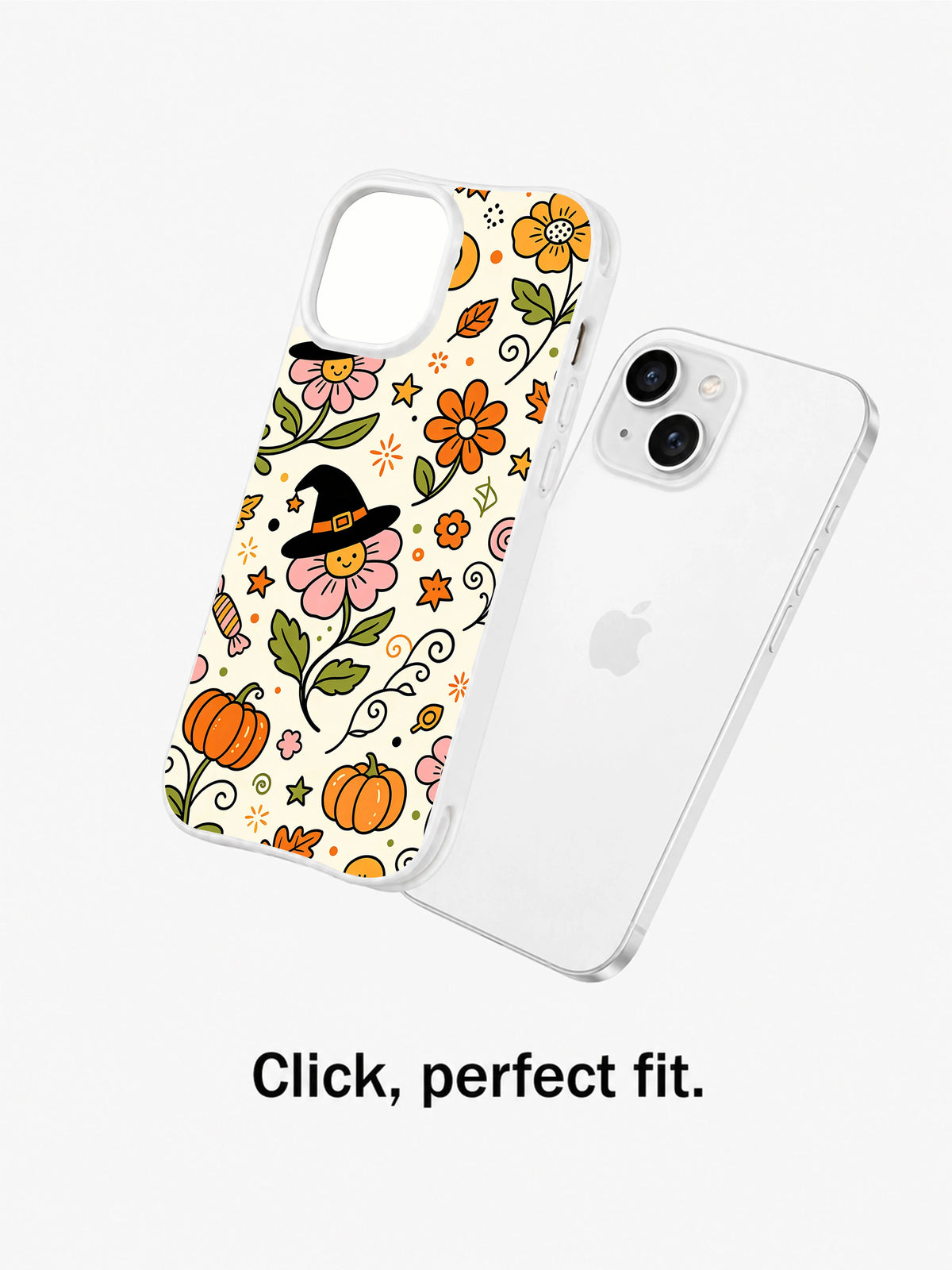 Witch Hat Blossom Parade iPhone 14 case shown beside the phone for fit