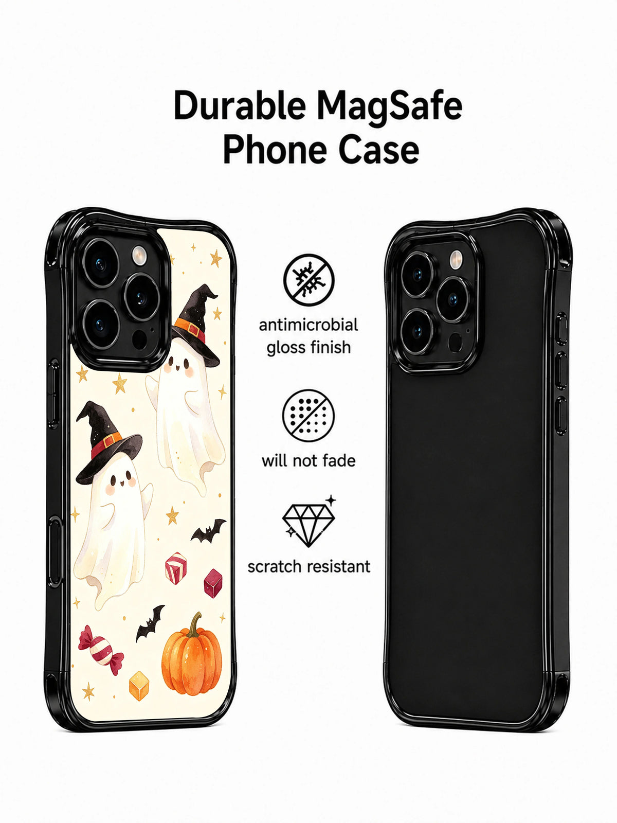 Witchy Bow Night iPhone 14 Pro case front and back product view