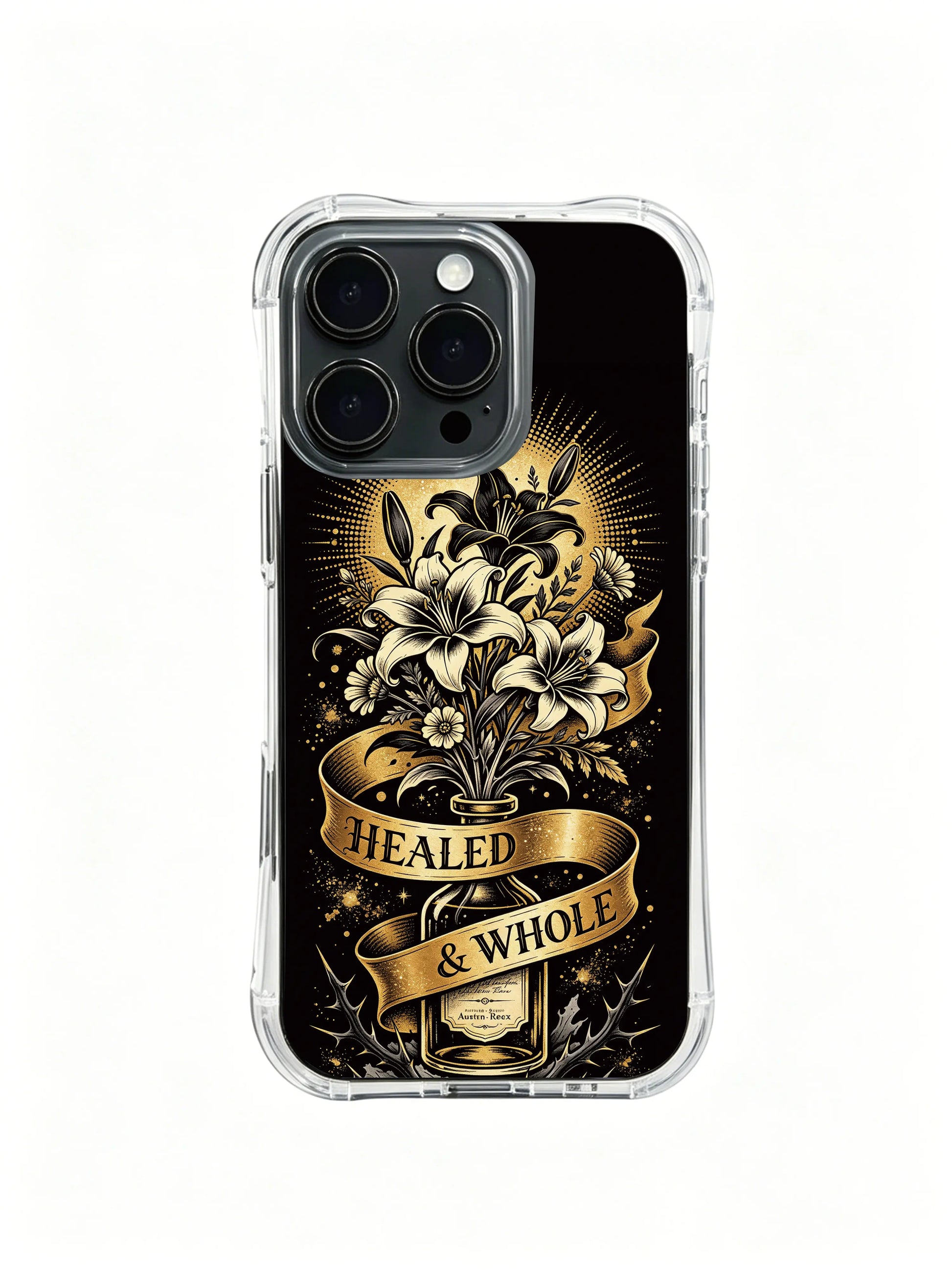 Withered thorns and wildflowers flask artwork PhoneCasing, minimalist luxury iPhone 14 Plus Case, precise cutout easy access phone casing.