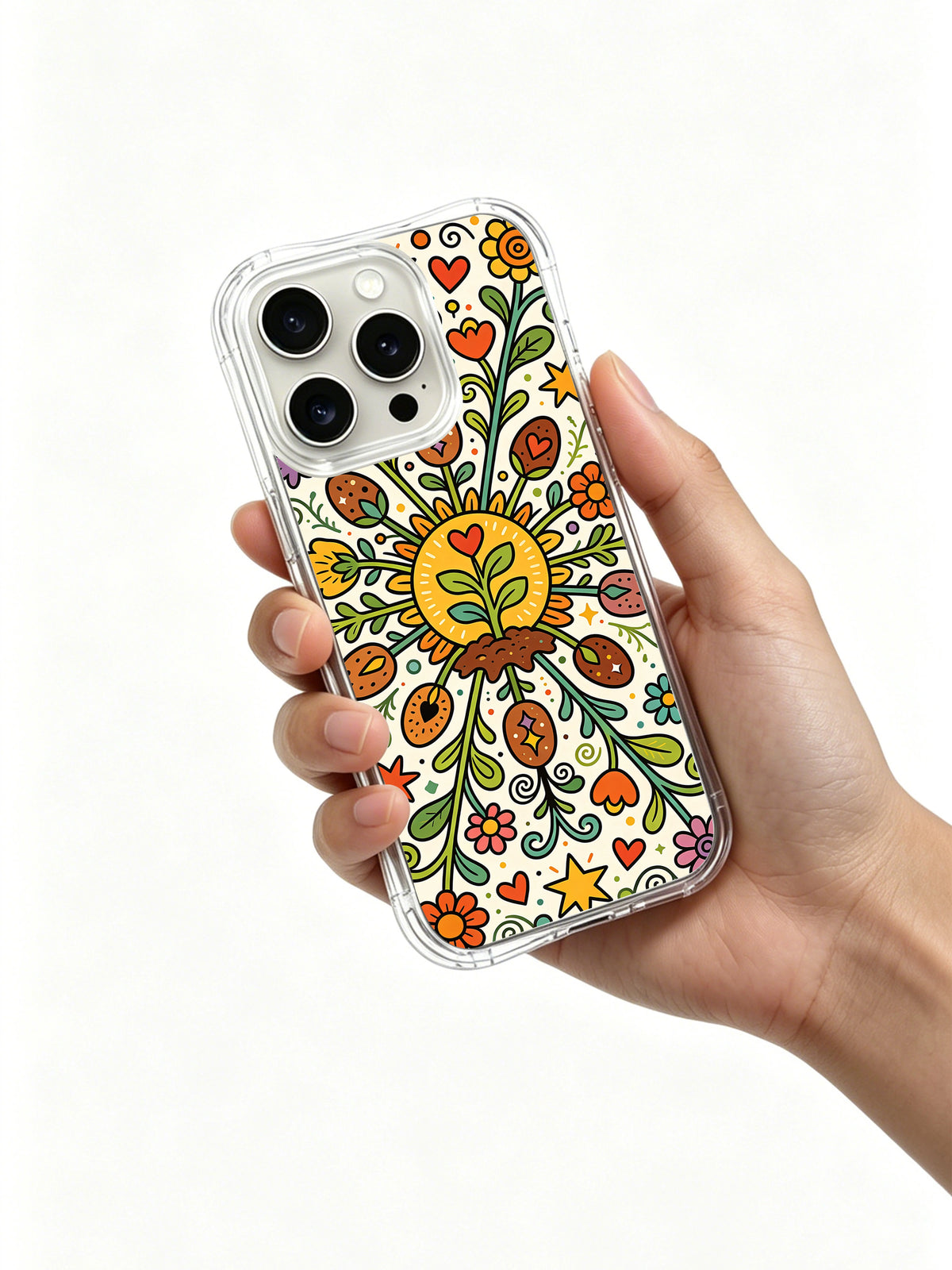 Wonder Seed Garden iPhone 14 Pro case held in hand