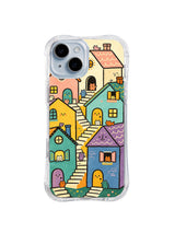 Cat Stairway Neighborhood: Cats appear in windows and doorways along a colorful stairway town.