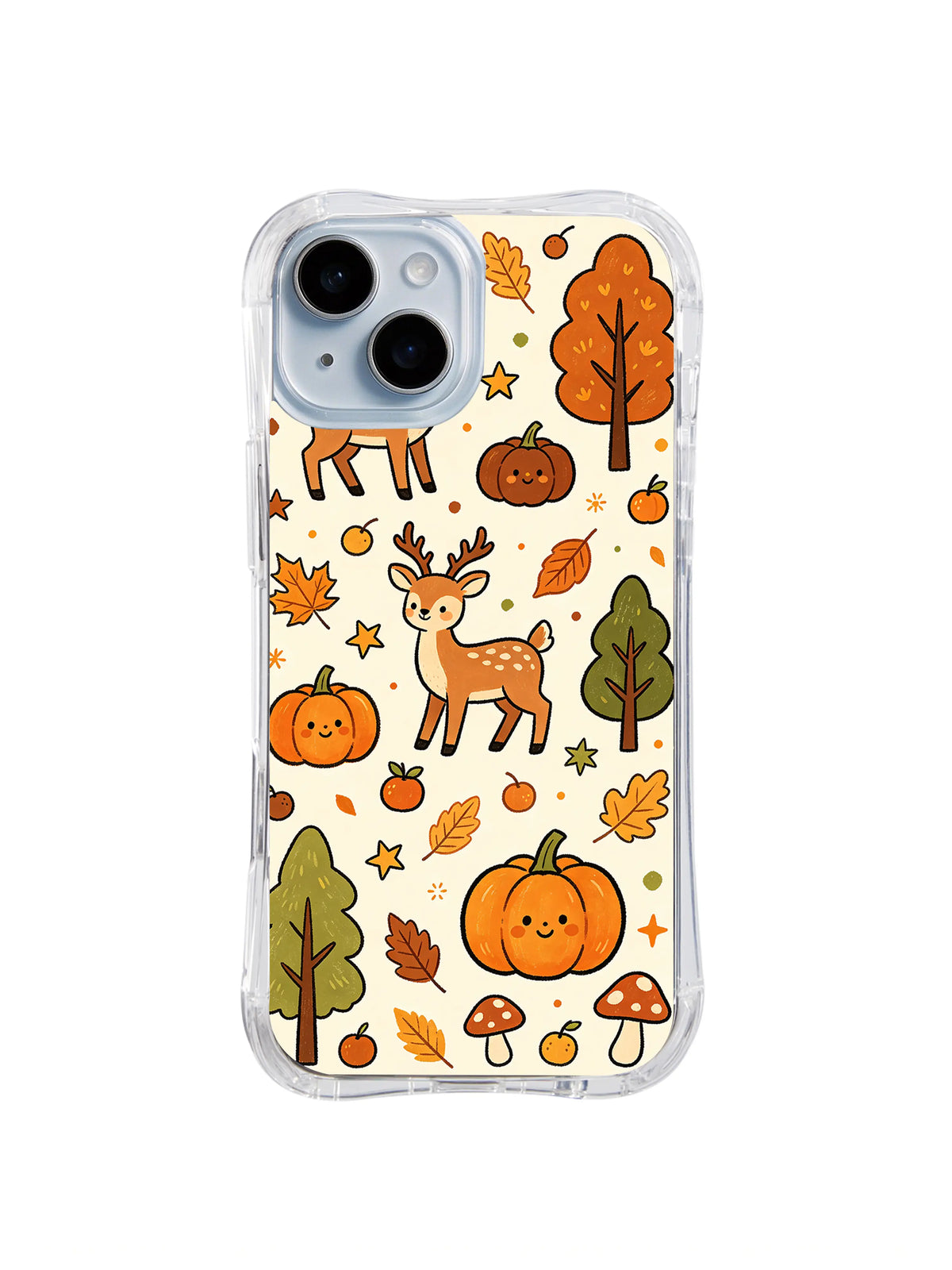 Woodland Deer Leaf Waltz pattern on iPhone 14 case