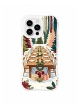 Woodland Feast Table iPhone 16 Pro case showing holly, place settings and a forest table