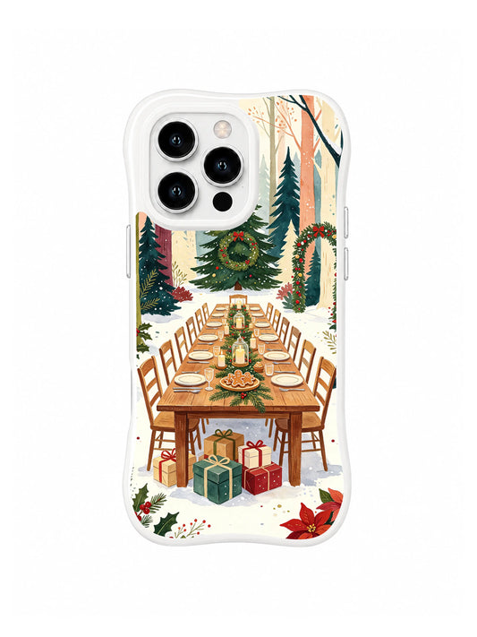 Woodland Feast Table iPhone 16 Pro case with a long holiday table and wreath arch