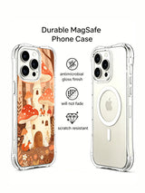 Woodland Mushroom Parade: Illustrated case and a second rear phone view in a promotional layout.