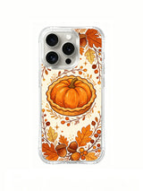 Woodland Thanksgiving Treats: One pumpkin-shaped pastry above an ornamental border of acorns and broad autumn leaves.