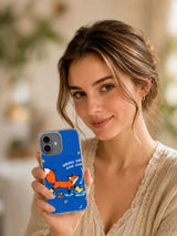Model holding the Wrong Turn, Good Story iPhone 16 case