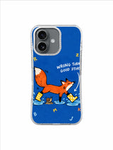 Snail-Guided Detour artwork on an iPhone 16 case with orange fox and tiny snail