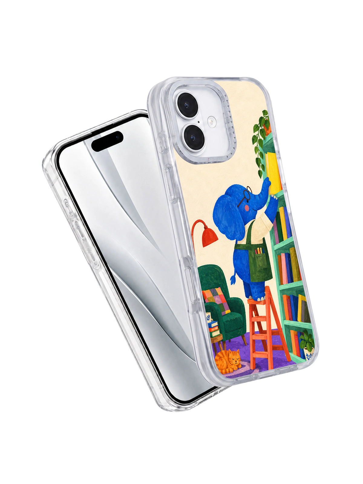 The Yellow Book Above iPhone 17 Pro transparent case angled view
