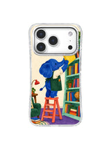 Yellow Book Leaning Shelf artwork on iPhone 17 Pro transparent case