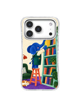 Yellow Book Trunk Balance artwork on iPhone 17 Pro transparent case