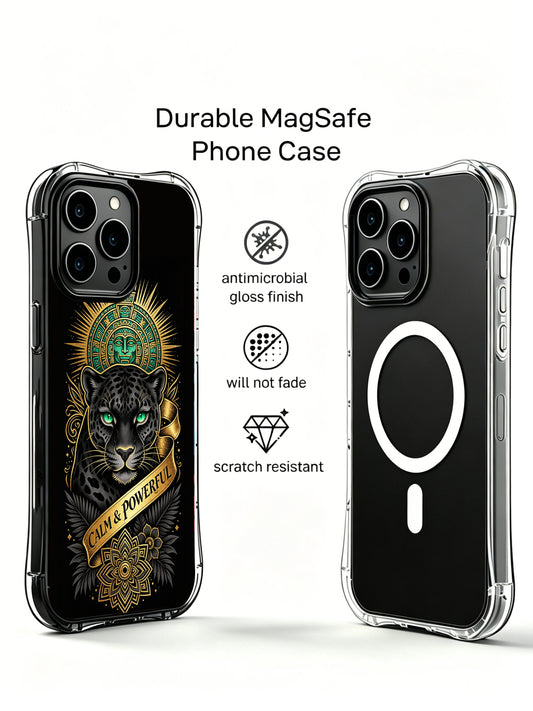 Yucatan midnight rainforest jaguar PhoneCasing, artistic iPhone 14 Plus Case with tropical fern detail, scratch resistant durable iPhone 14 Plus casing.