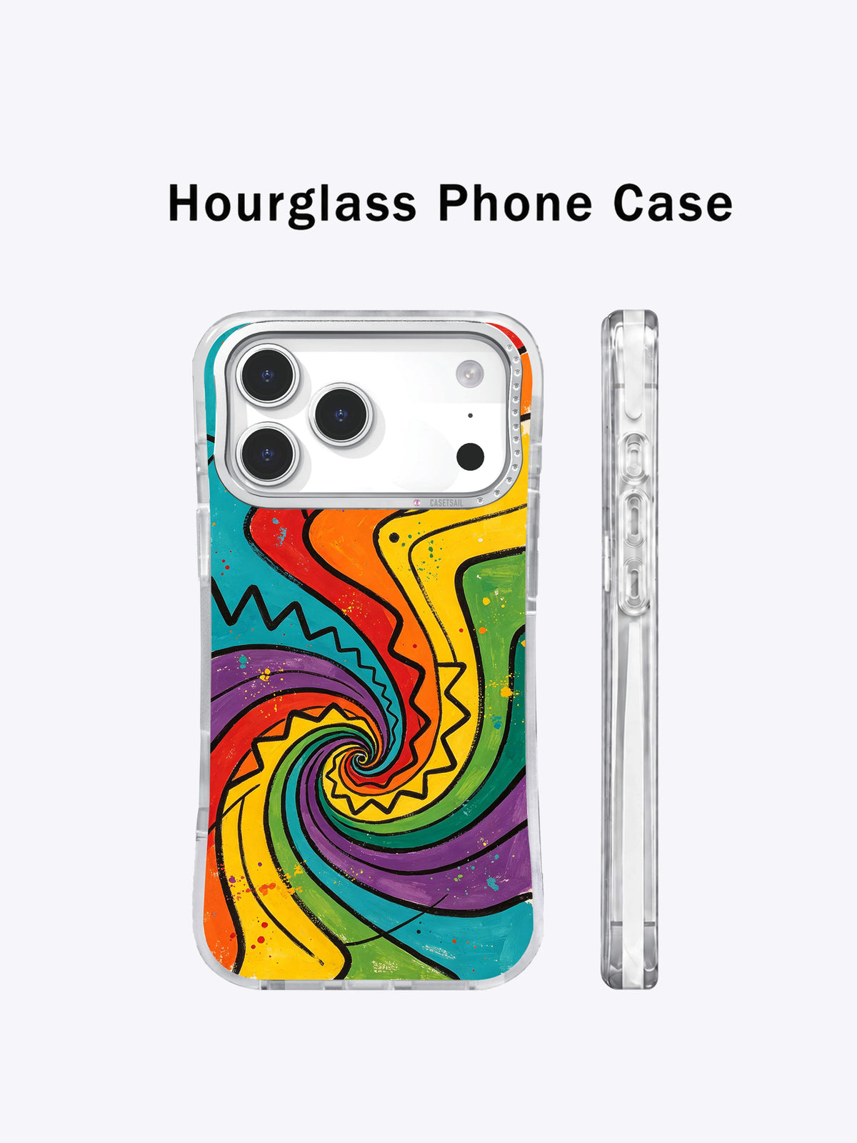Front and side views showing the clear-looking hourglass outline