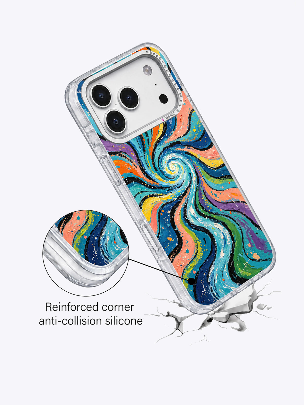 Dream River abstract art iPhone 17 Pro Max case shown in product detail view