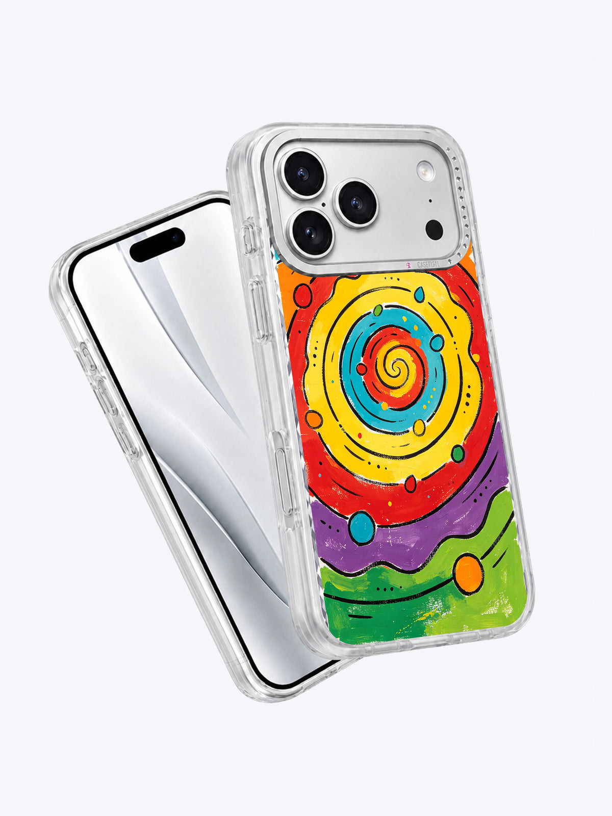 Close product view of rainbow orbit iPhone 17 Pro Max case artwork