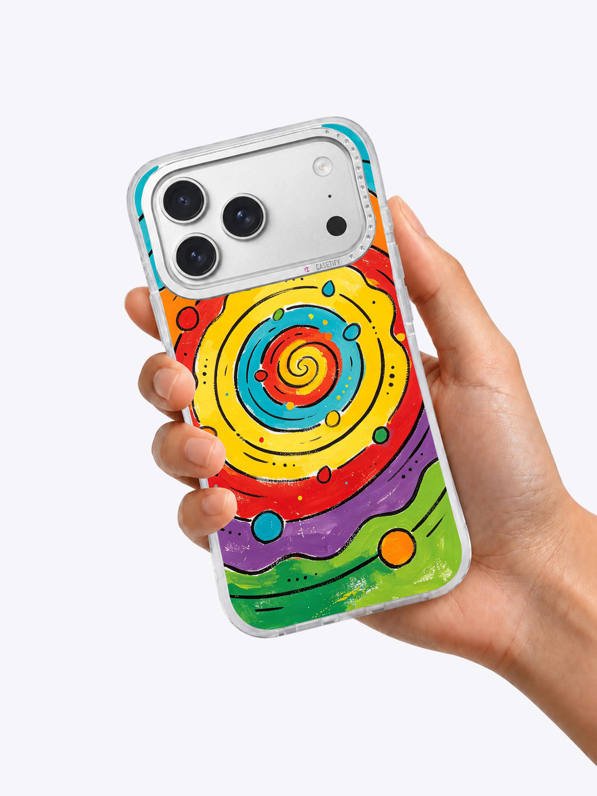 Zara Kivell playful rainbow iPhone 17 Pro Max case lifestyle image