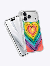 Close product view of layered rainbow heart iPhone 17 Pro Max case