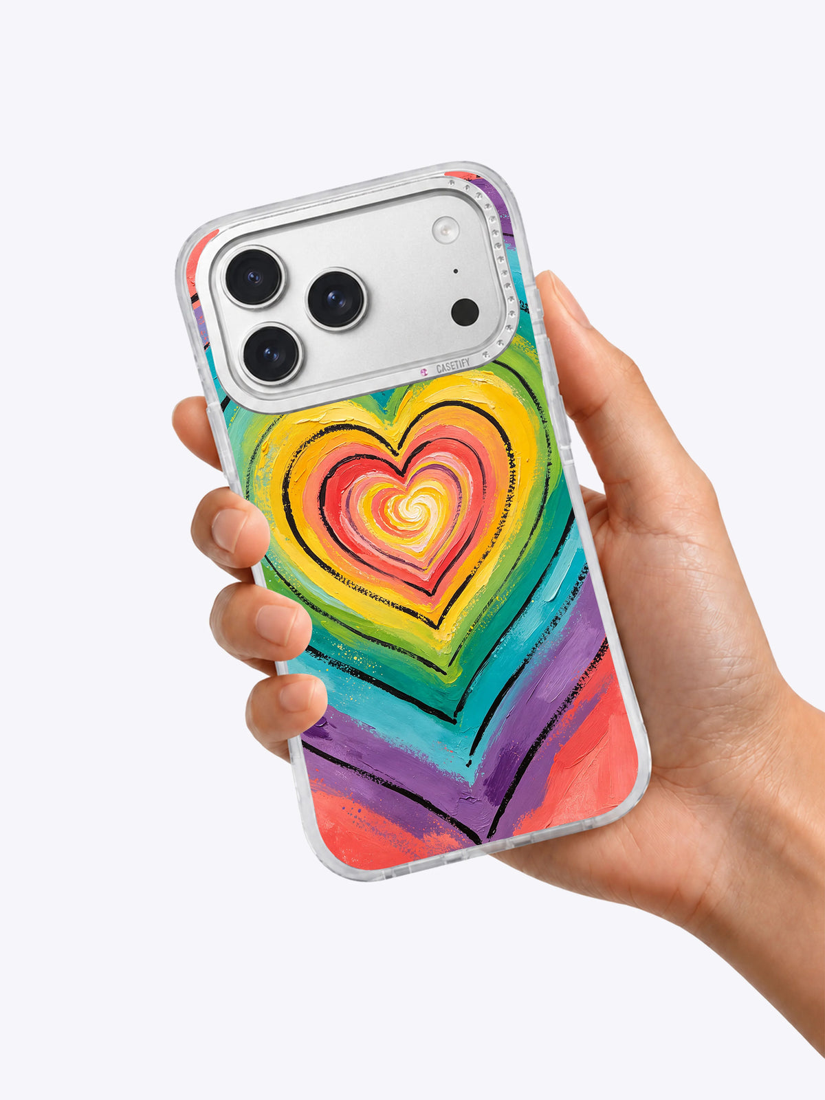 Zara Kivell colorful heart iPhone 17 Pro Max case lifestyle image