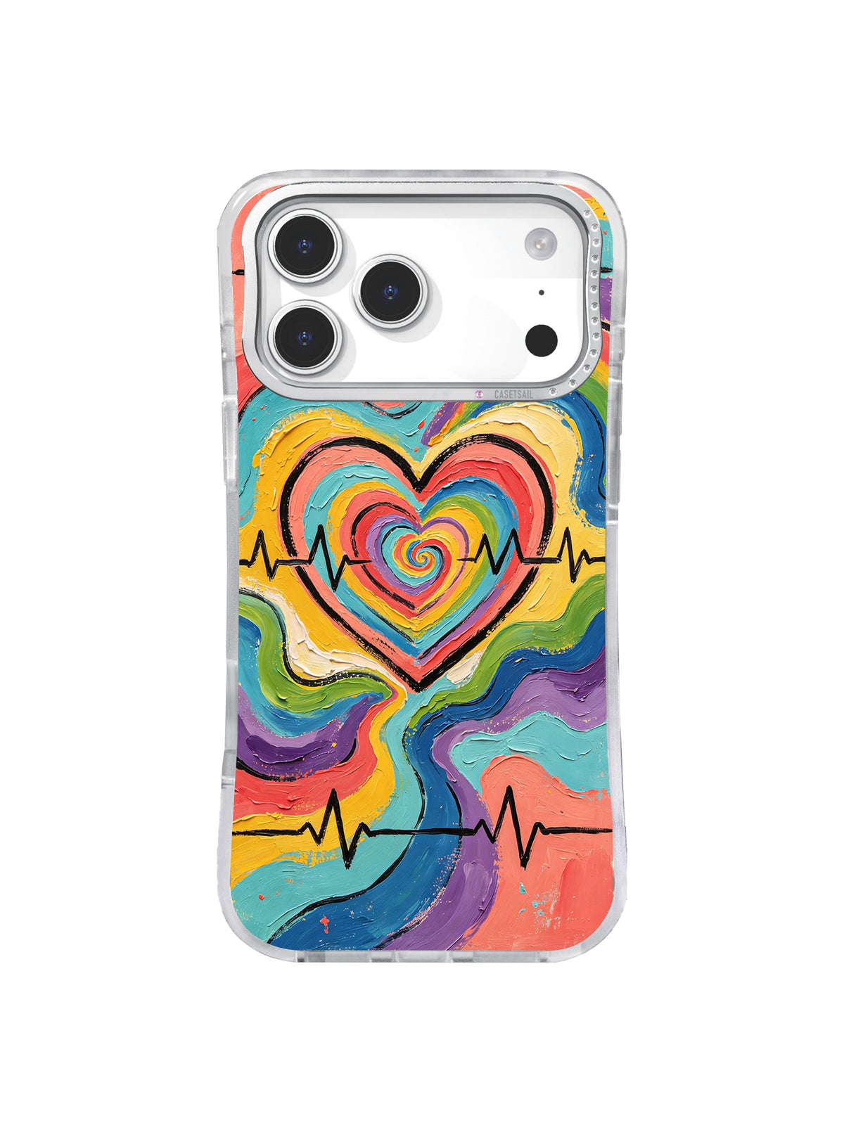 Rainbow Heartbeat Flow pulse line art iPhone 17 Pro Max case