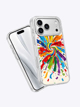 Close product view of colorful confetti swirl iPhone 17 Pro Max case