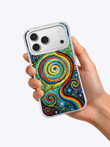 Crystal-style clear frame detail on the Inner Universe artist phone case
