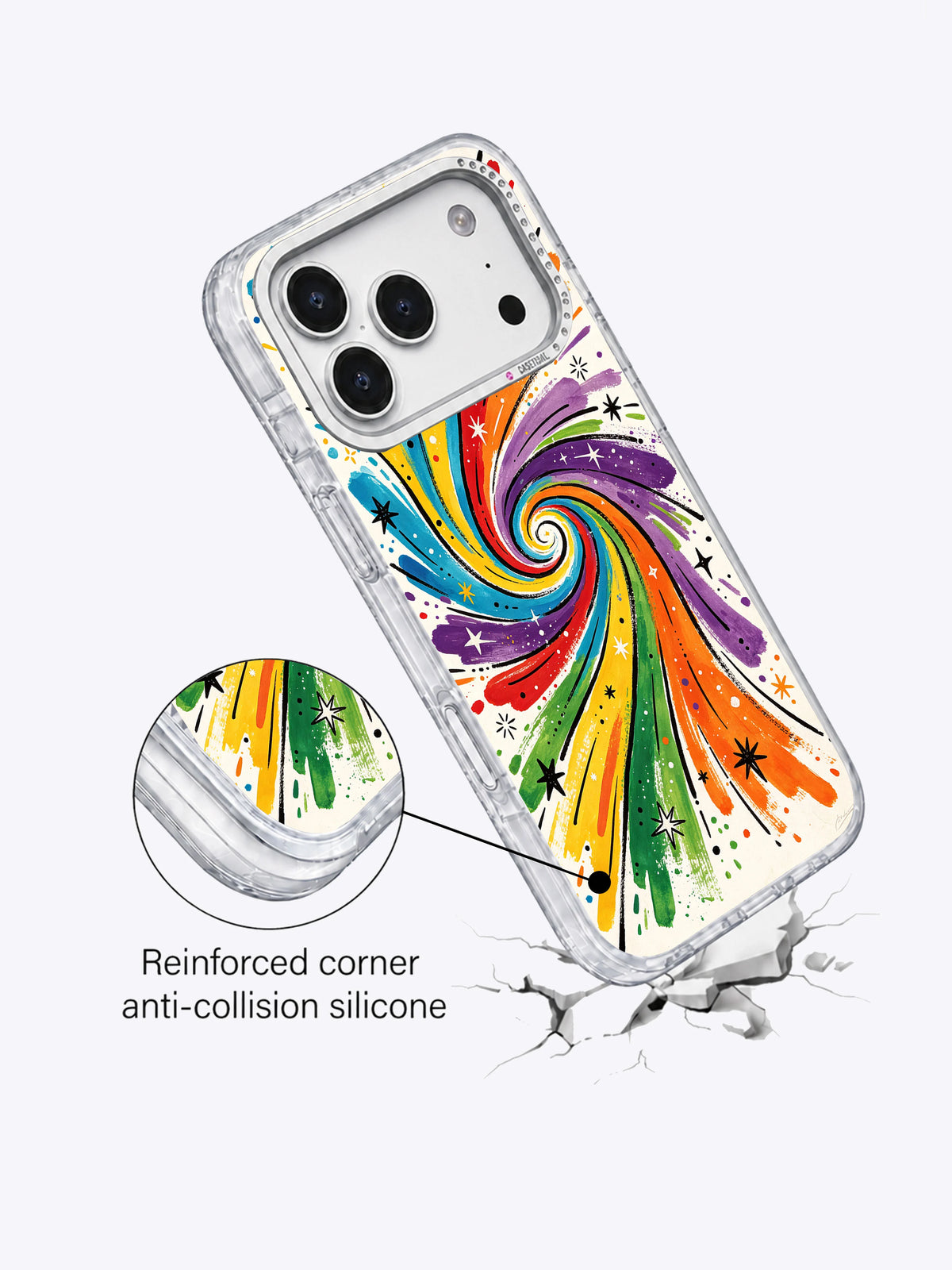 Lucky galaxy swirl art iPhone 17 Pro Max case shown in detail view