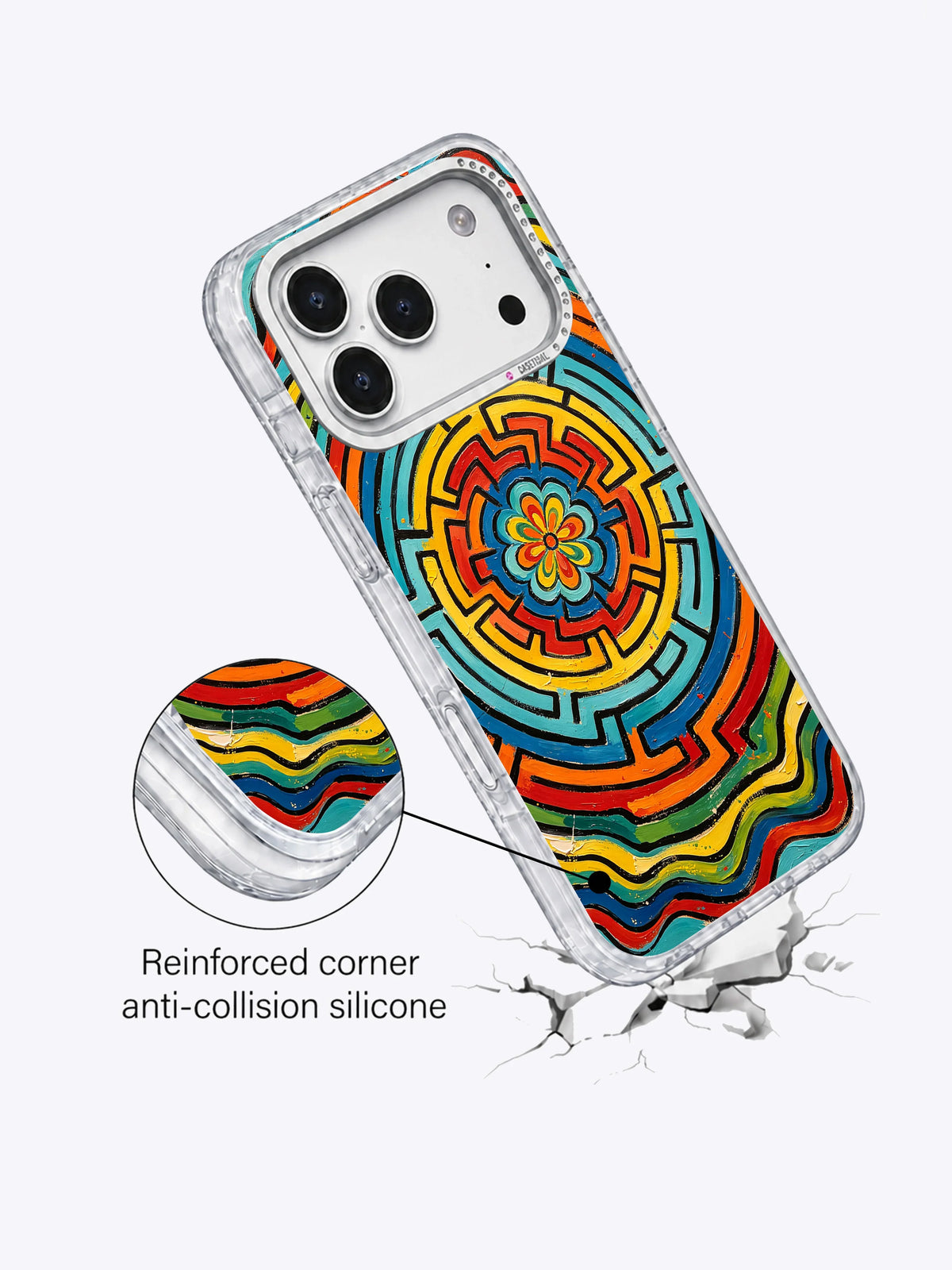 Angled case with reinforced-corner and anti-collision silicone claims