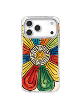 Radiant Core Maze: A small black-and-white maze radiates into red, yellow, green and orange petal-like paths.