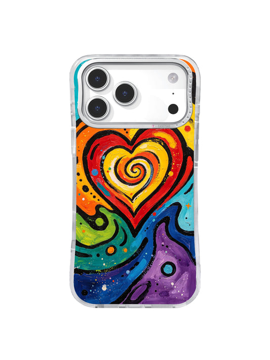 Cosmic Heart Vortex rainbow heart iPhone 17 Pro Max case by Zara Kivell