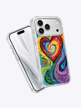 Close product view of rainbow heart art iPhone 17 Pro Max case