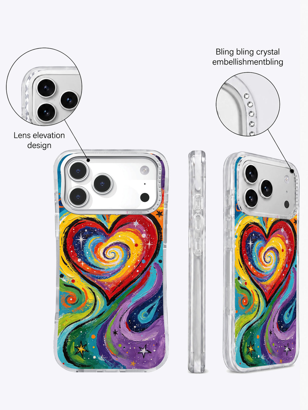 Colorful cosmic heart iPhone 17 Pro Max case display image
