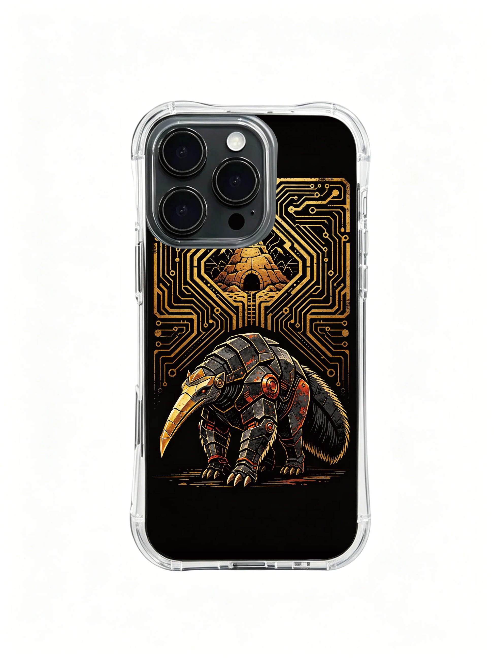 Zara Maya exclusive The Totemic Anteater PhoneCasing, fade-resistant iPhone 14 Plus Case with dark mechanical art, stylish cover.