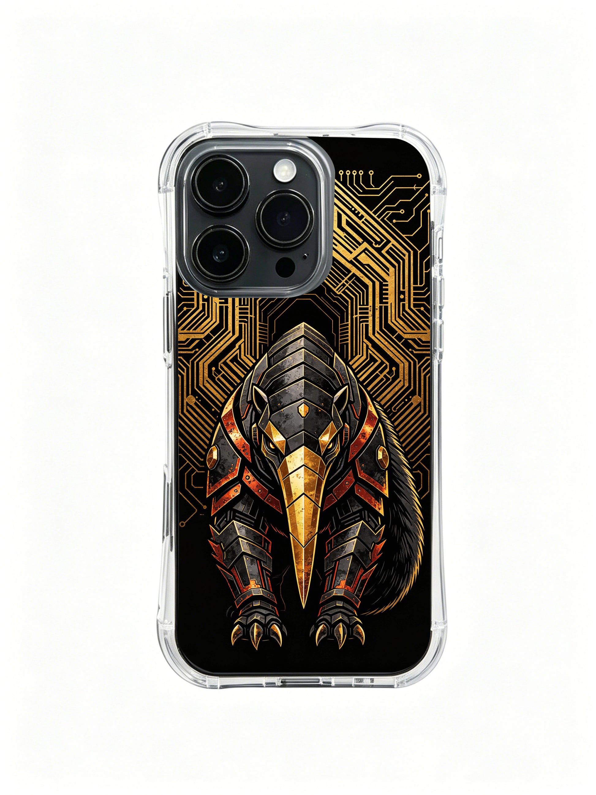 Zara Maya The Totemic Anteater PhoneCasing, premium art iPhone 14 Plus Case with dark tropical mechanical anteater design, protective cover for modern women.