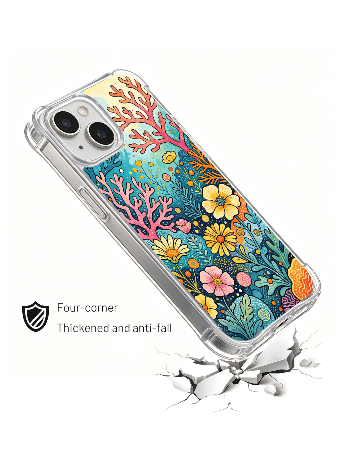 Coral Pop Meadow art iPhone 15 case impact view