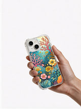 Coral Pop Meadow floral iPhone 15 case lifestyle view