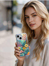 Coral Pop Meadow coastal iPhone 15 case close view