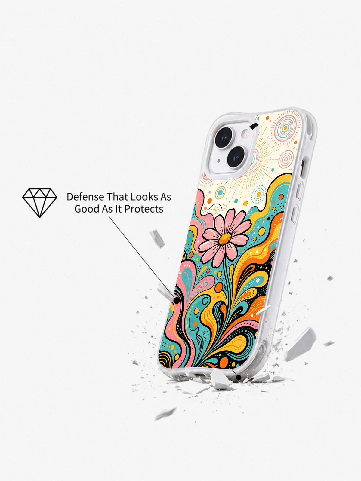 Colorful floral art iPhone 15 case by Zella Vey
